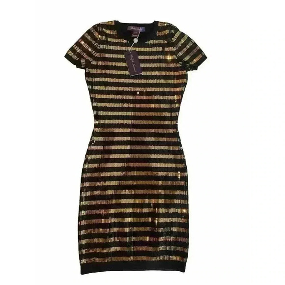 Ralph Lauren Collection Purple Label Sequin Mini Dress Wool XS Black Gold 0 2 - Picture 1 of 14